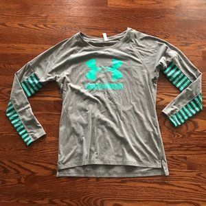 Women's UNDER ARMOUR Heat Gear Gray Long Sleeve T-Shirt Size L Large VGUC